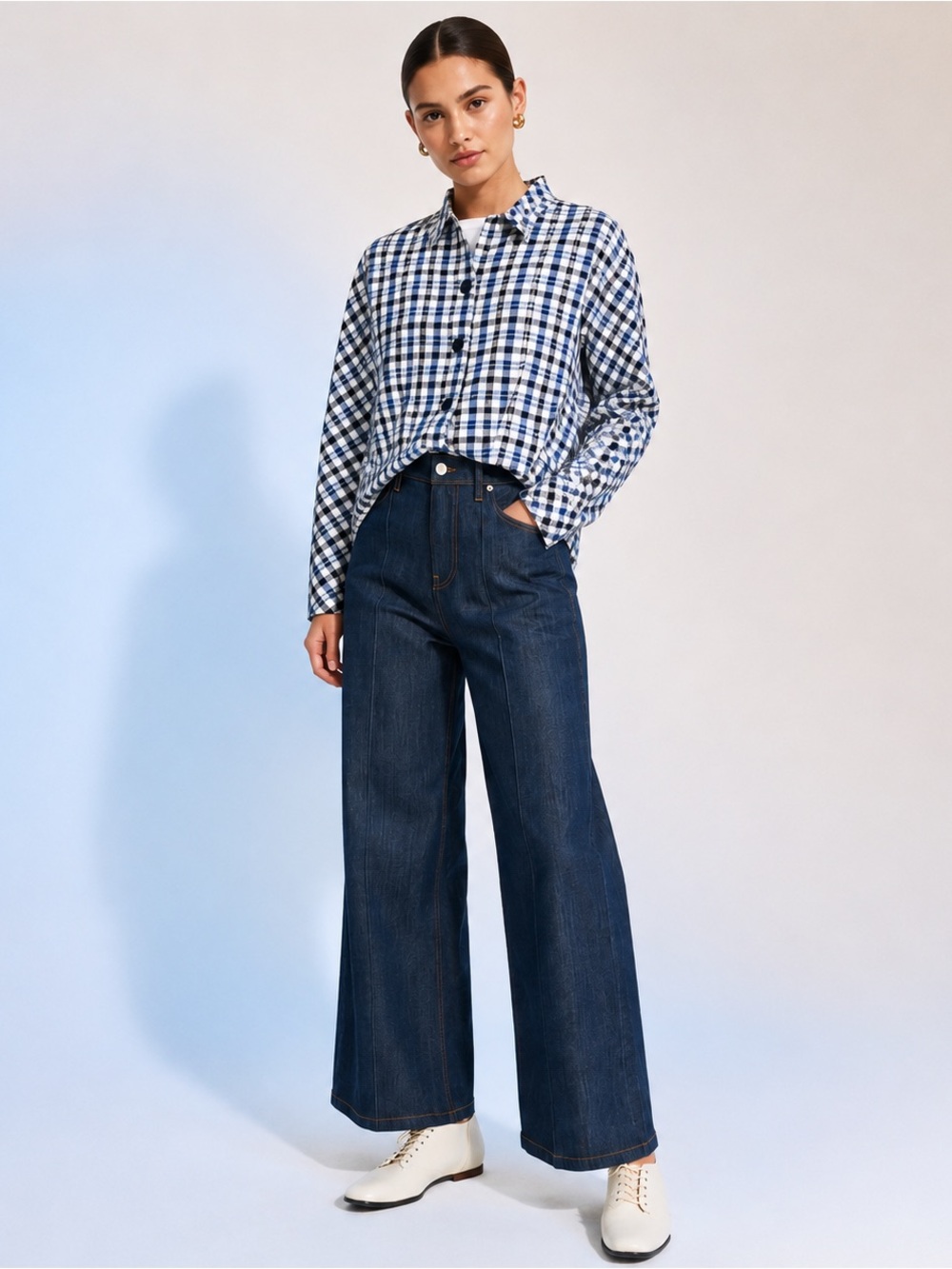 Zara Women’s High Rise Wide Leg Jeans Size 8 Blue Front Seam Denim NWT